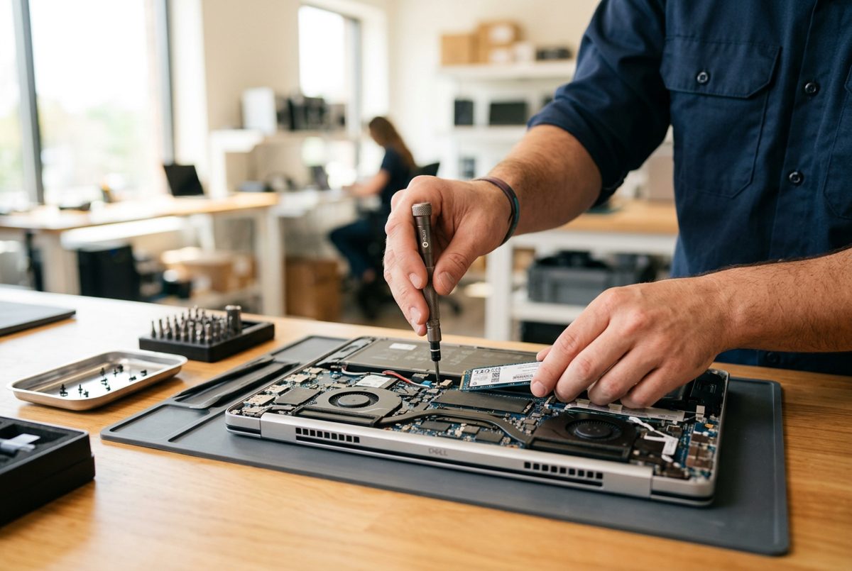 Laptop-Reparatur am Werktisch